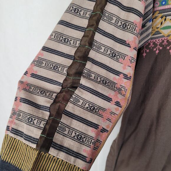 Limelight Brown Embroidered Split Hem Tunic Top Medium Lagenlook Boho Pakistan - Picture 5 of 10